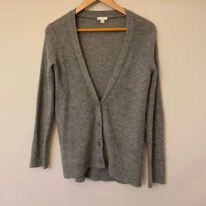 Grey Knit Button Front Cardigan with Elbow Patches